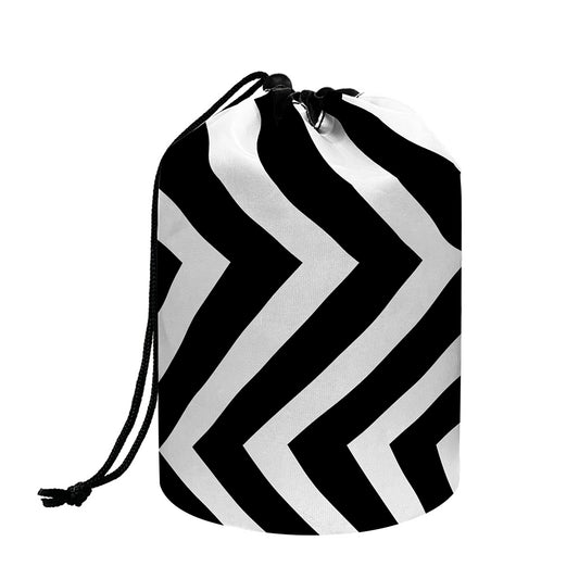 Black And White Zigzag Dazzle Print Drawstring Makeup Bag