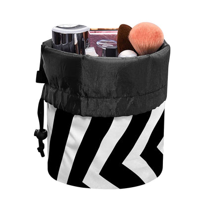 Black And White Zigzag Dazzle Print Drawstring Makeup Bag