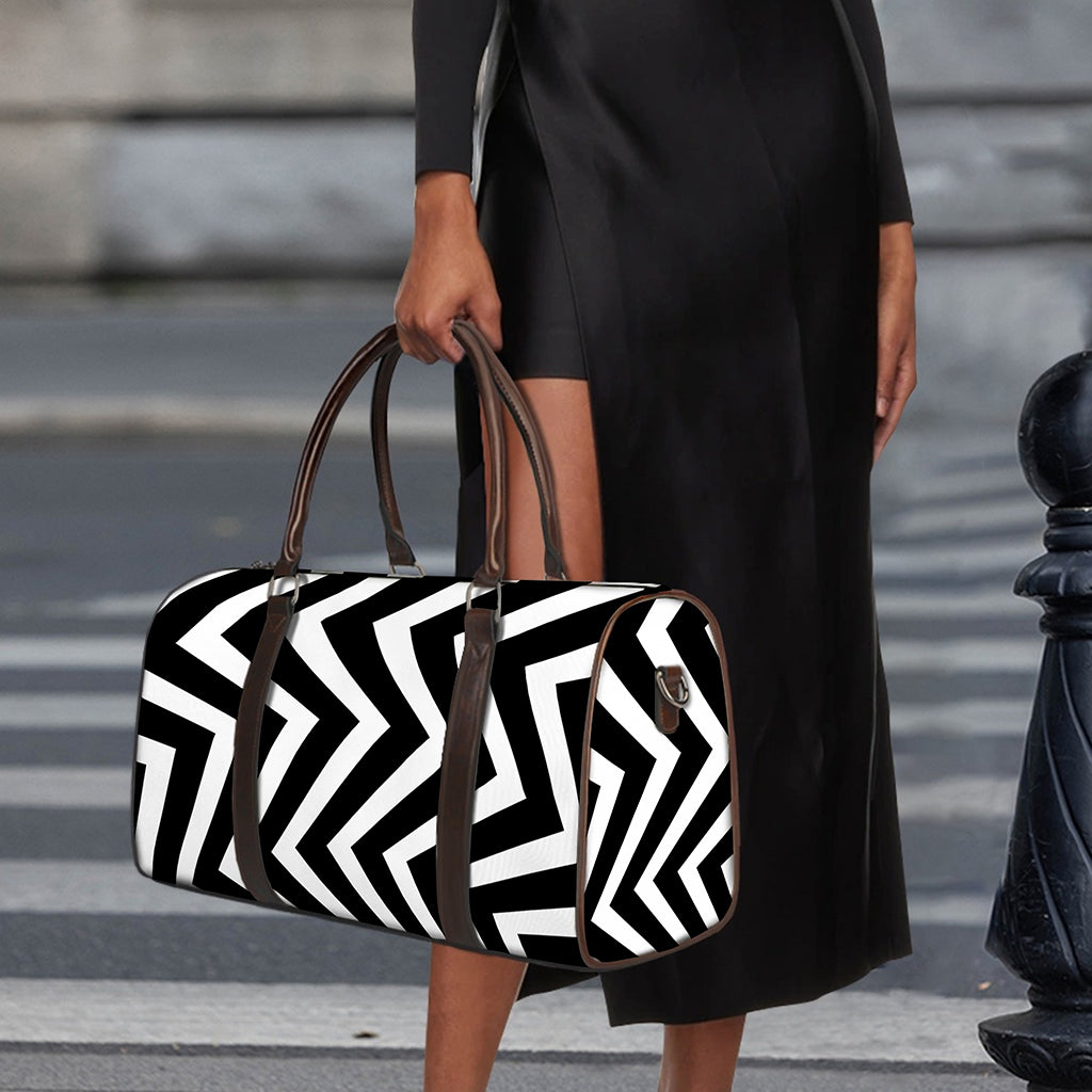 Black And White Zigzag Dazzle Print Duffle Bag