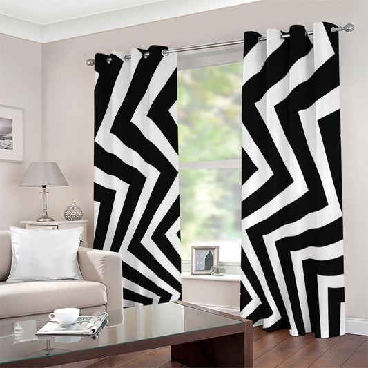 Black And White Zigzag Dazzle Print Extra Wide Grommet Curtains