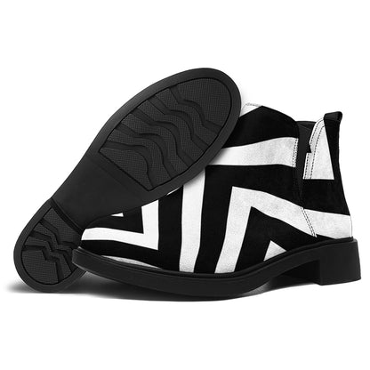 Black And White Zigzag Dazzle Print Flat Ankle Boots