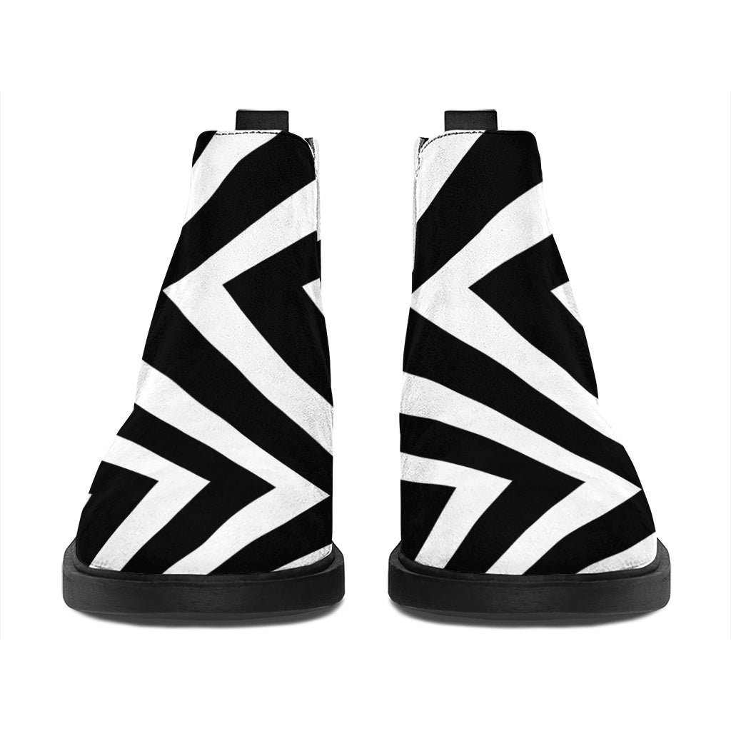 Black And White Zigzag Dazzle Print Flat Ankle Boots