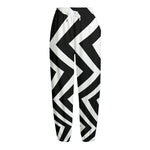 Black And White Zigzag Dazzle Print Fleece Lined Knit Pants