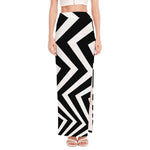 Black And White Zigzag Dazzle Print High Slit Maxi Skirt