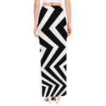Black And White Zigzag Dazzle Print High Slit Maxi Skirt