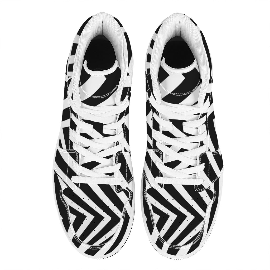 Black And White Zigzag Dazzle Print High Top Leather Sneakers