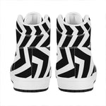 Black And White Zigzag Dazzle Print High Top Leather Sneakers