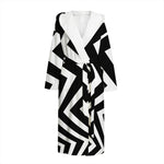 Black And White Zigzag Dazzle Print Hooded Bathrobe