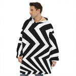 Black And White Zigzag Dazzle Print Hoodie Blanket
