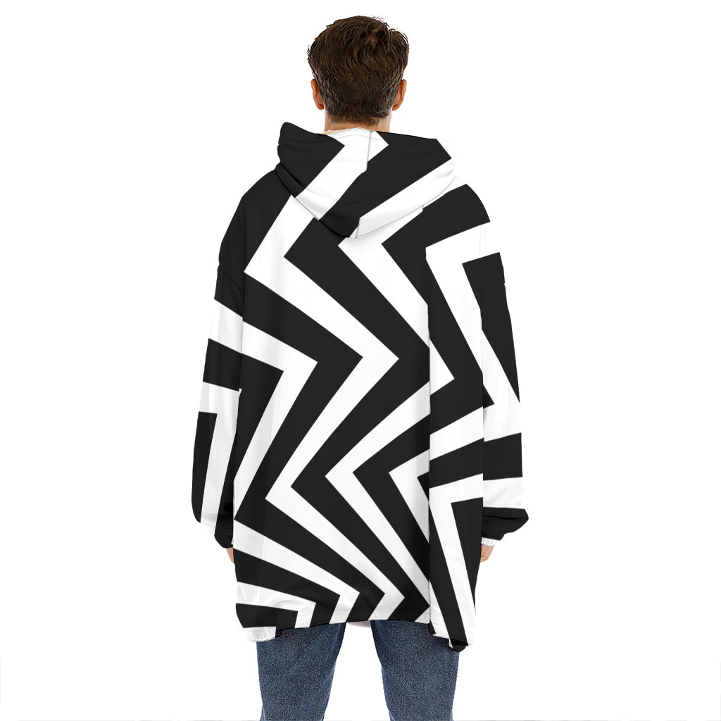 Black And White Zigzag Dazzle Print Hoodie Blanket