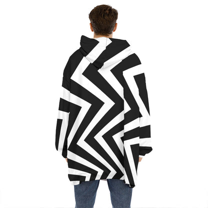 Black And White Zigzag Dazzle Print Hoodie Blanket