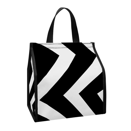 Black And White Zigzag Dazzle Print Insulated Lunch Tote