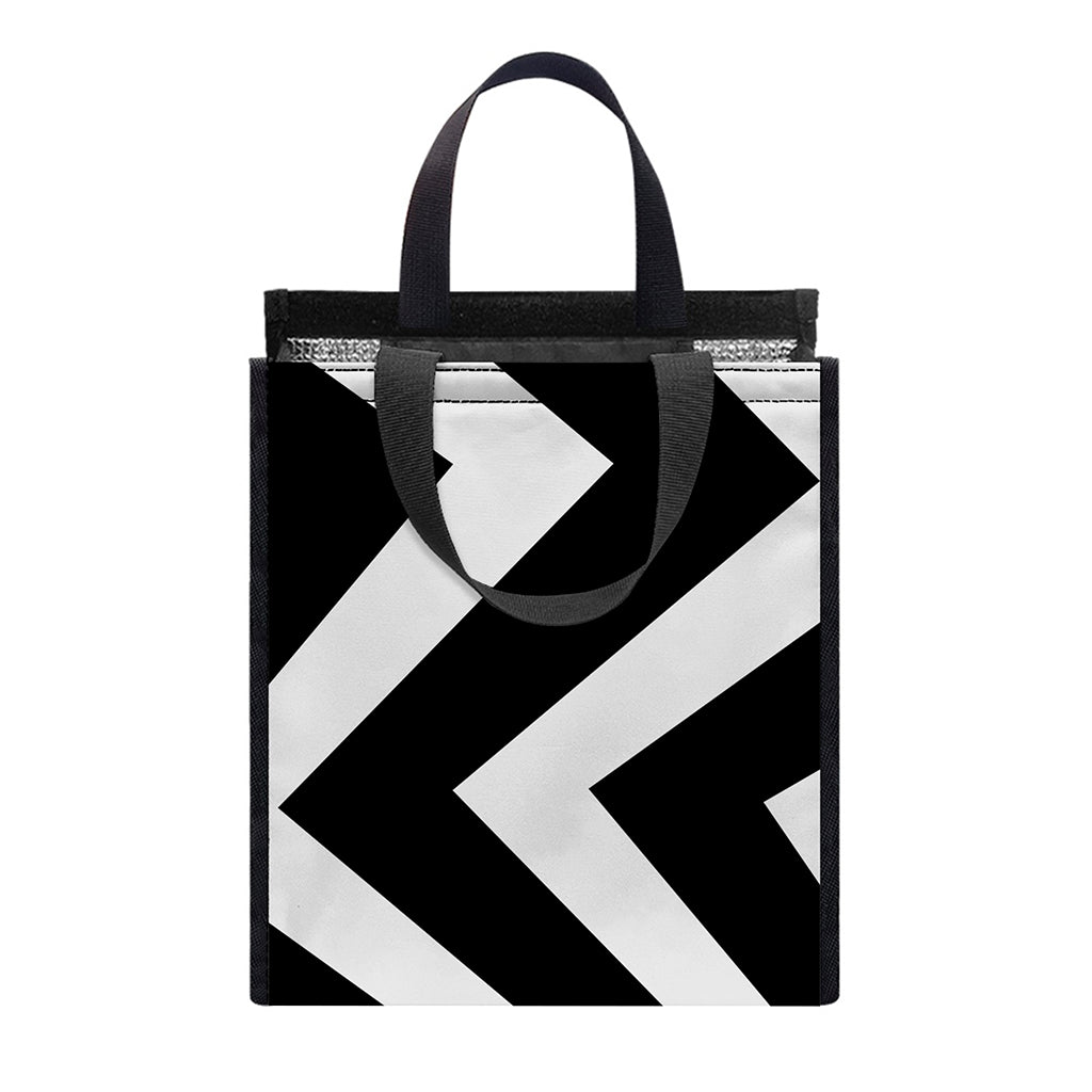 Black And White Zigzag Dazzle Print Insulated Lunch Tote