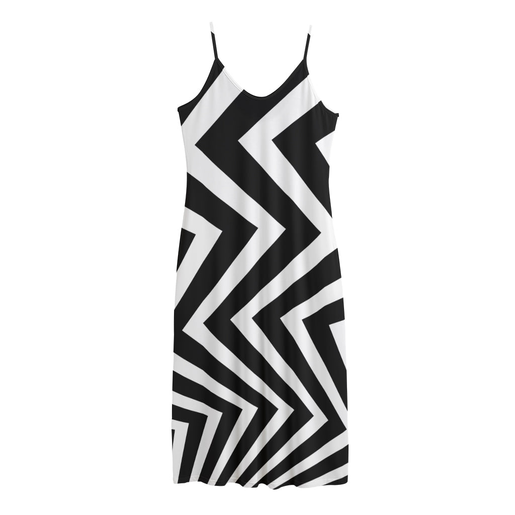 Black And White Zigzag Dazzle Print Jersey Midi Cami Dress