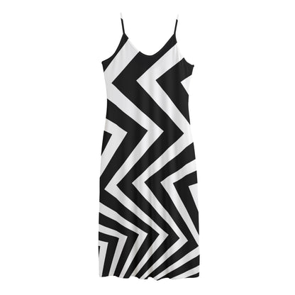 Black And White Zigzag Dazzle Print Jersey Midi Cami Dress