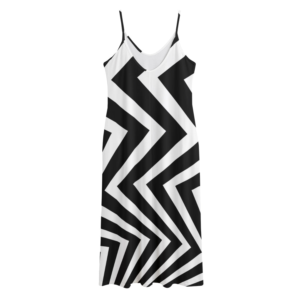 Black And White Zigzag Dazzle Print Jersey Midi Cami Dress
