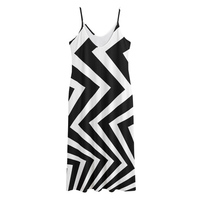 Black And White Zigzag Dazzle Print Jersey Midi Cami Dress