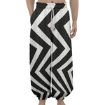 Black And White Zigzag Dazzle Print Lantern Pants
