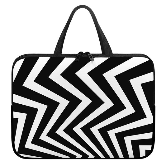 Black And White Zigzag Dazzle Print Laptop Sleeve With Handle