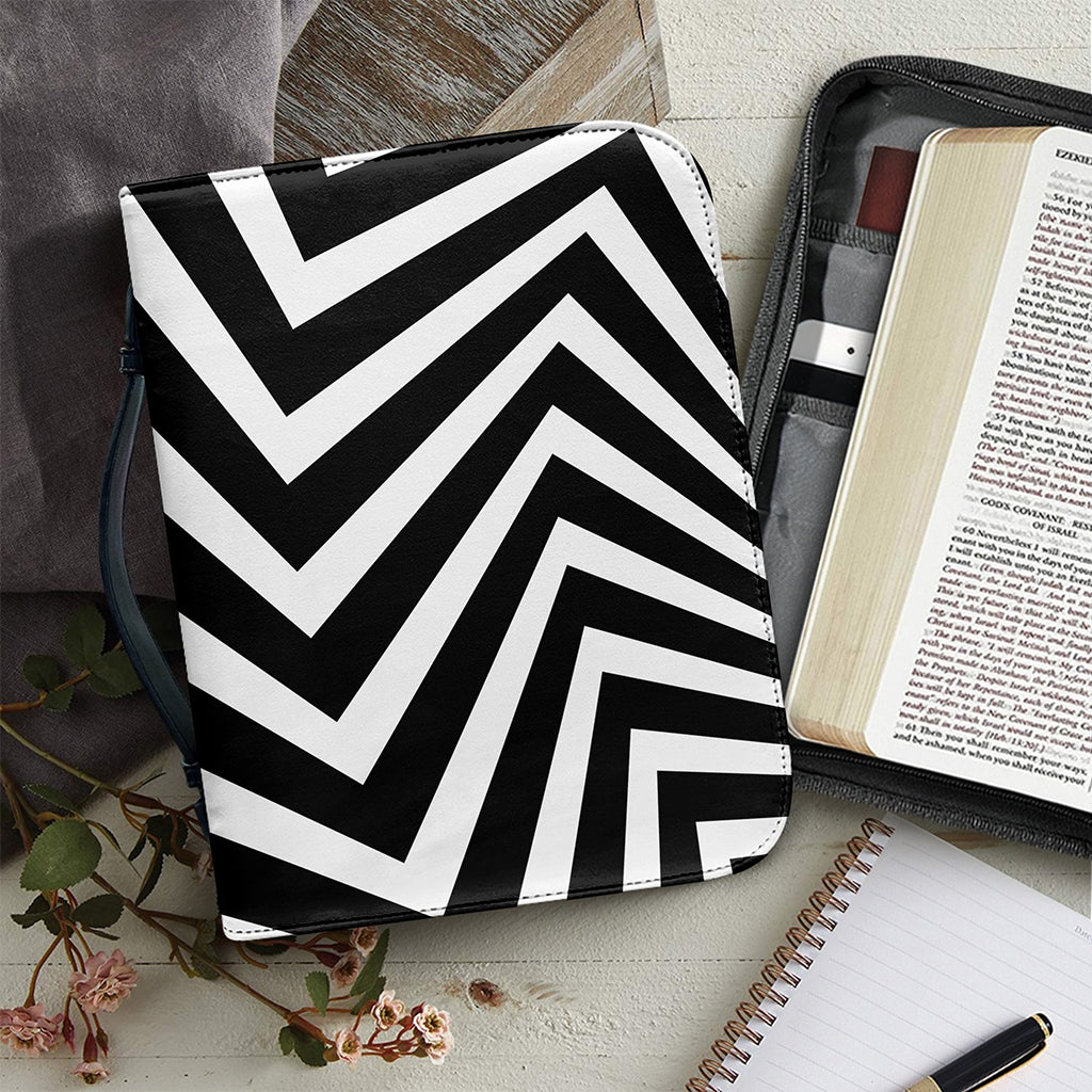 Black And White Zigzag Dazzle Print Leather Bible Cover