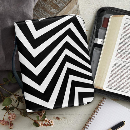 Black And White Zigzag Dazzle Print Leather Bible Cover