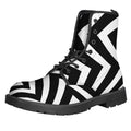 Black And White Zigzag Dazzle Print Lace-Up Boots