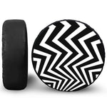 Black And White Zigzag Dazzle Print Leather Spare Tire Cover