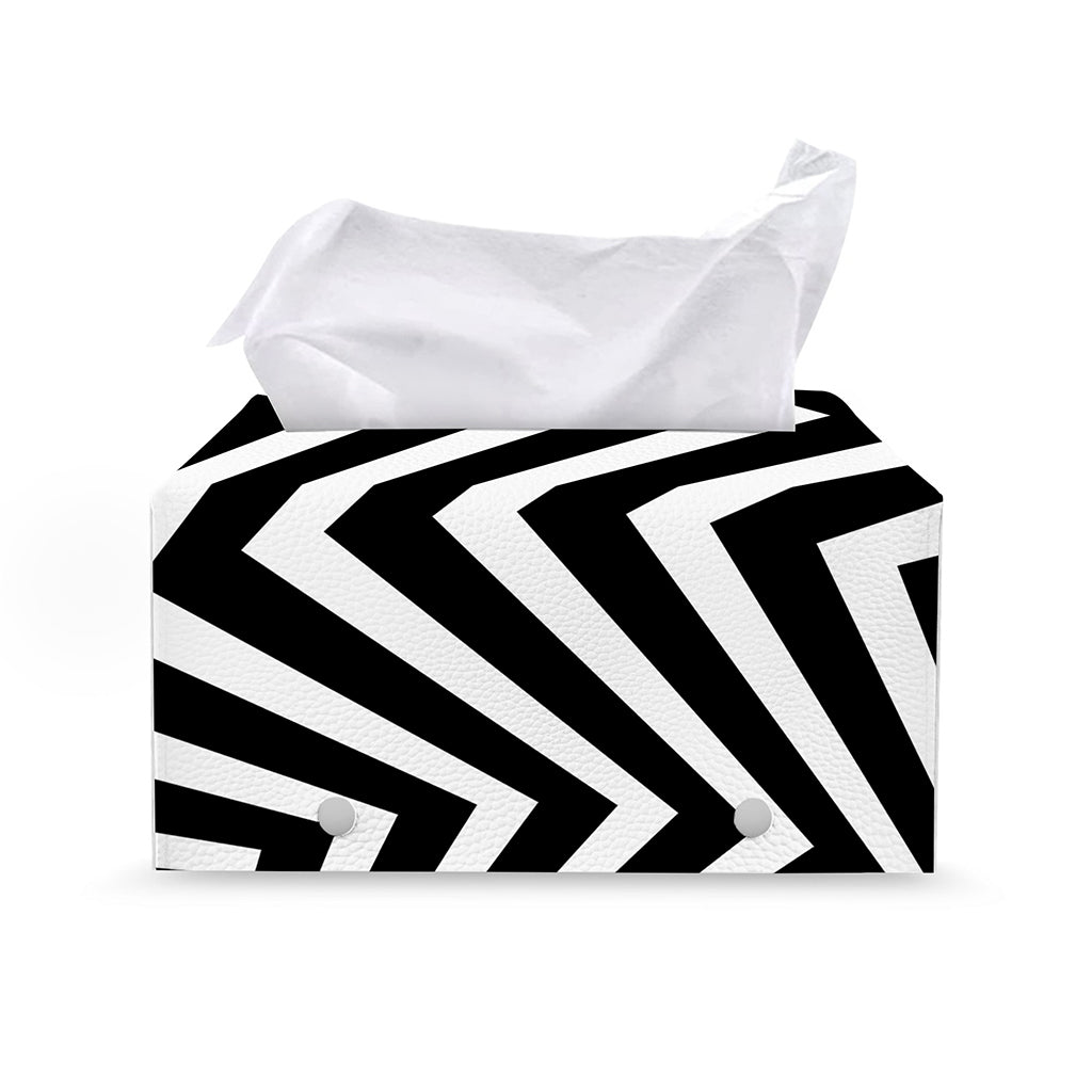 Black And White Zigzag Dazzle Print Leather Tissue Box Cover