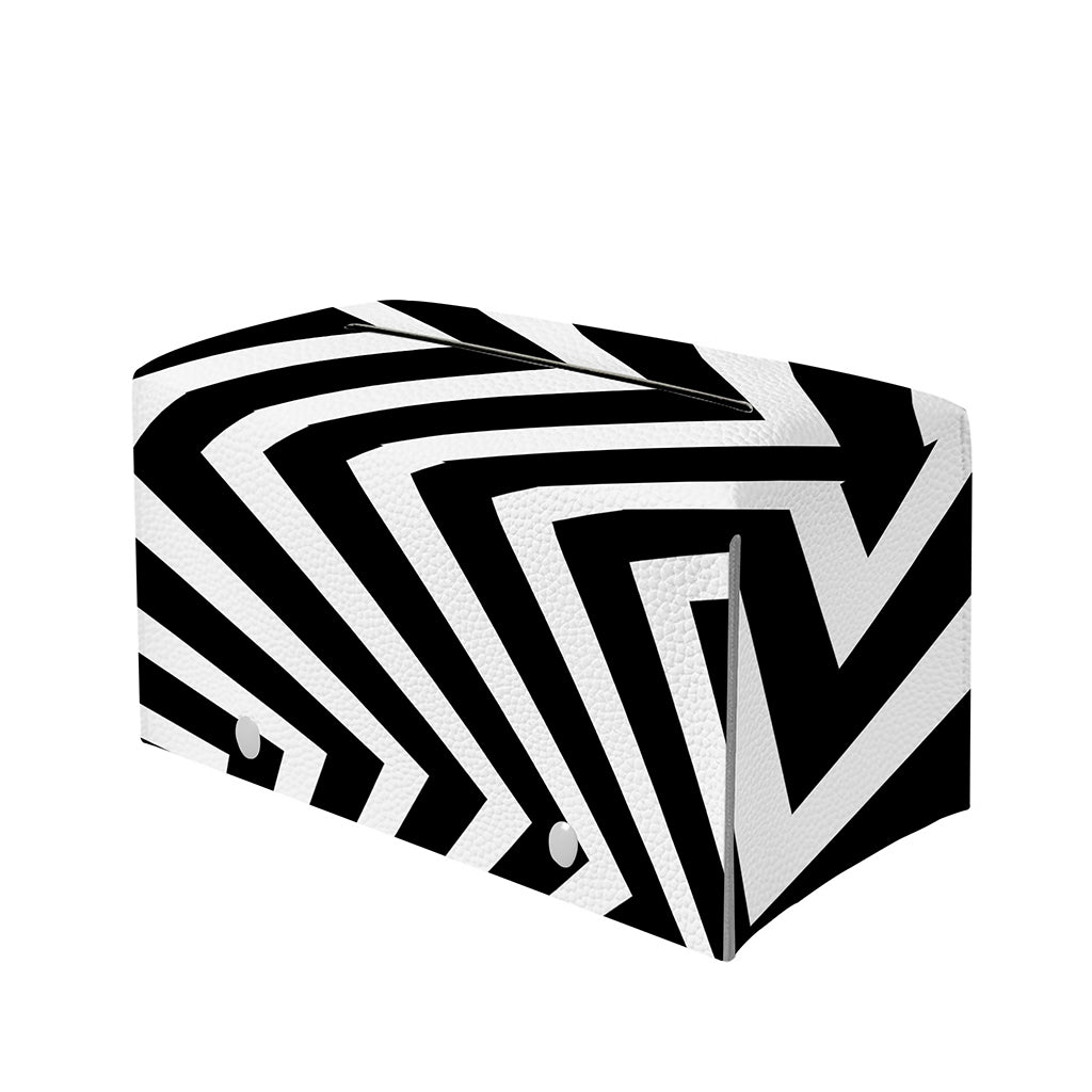 Black And White Zigzag Dazzle Print Leather Tissue Box Cover