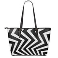 Black And White Zigzag Dazzle Print Leather Tote Bag With Zipper