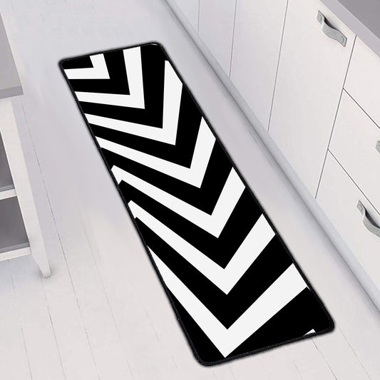 Black And White Zigzag Dazzle Print Long Kitchen Mat