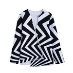 Black And White Zigzag Dazzle Print Long Sleeve Short Coat