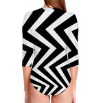 Black And White Zigzag Dazzle Print Long Sleeve Swimsuit