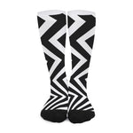 Black And White Zigzag Dazzle Print Long Socks