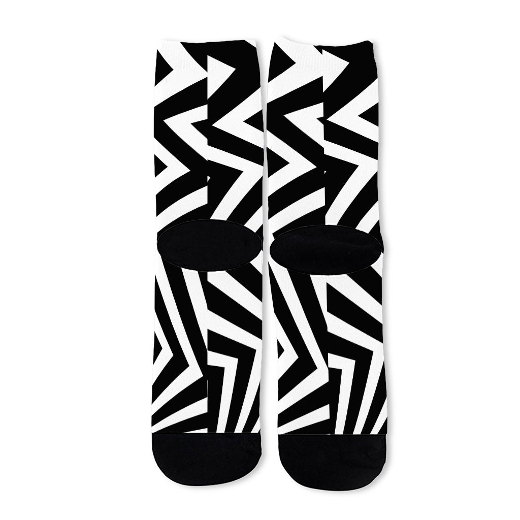 Black And White Zigzag Dazzle Print Long Socks