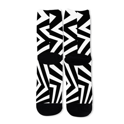 Black And White Zigzag Dazzle Print Long Socks