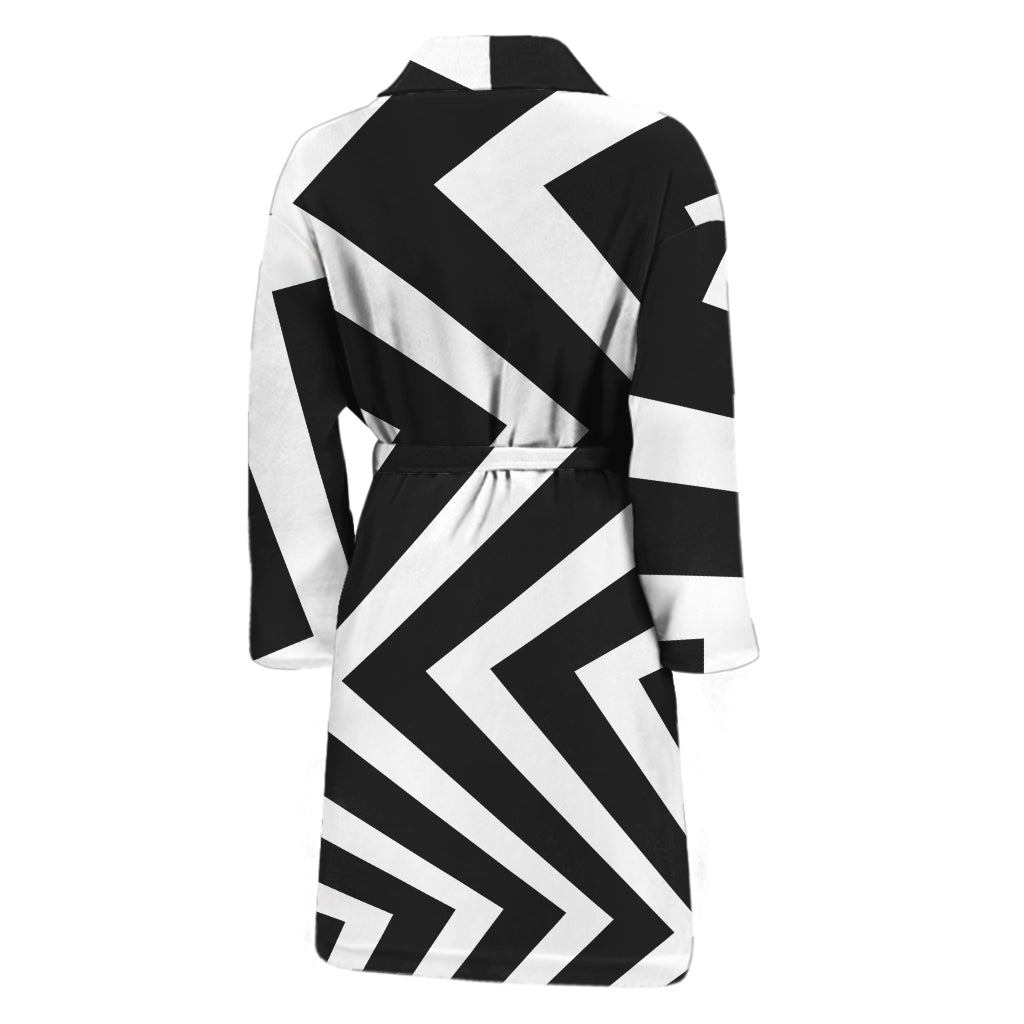 Black And White Zigzag Dazzle Print Men's Bathrobe