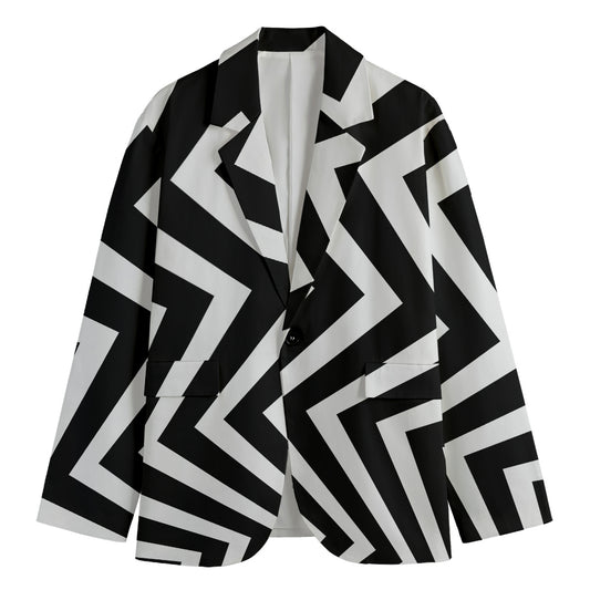 Black And White Zigzag Dazzle Print Men's Blazer