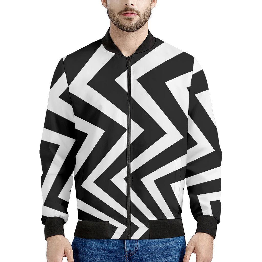 Black And White Zigzag Dazzle Print Men's Bomber Jacket