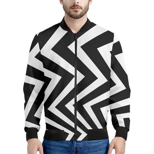 Black And White Zigzag Dazzle Print Men's Bomber Jacket