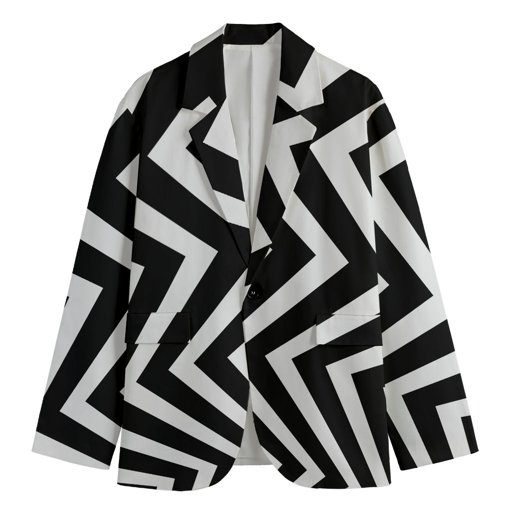 Black And White Zigzag Dazzle Print Men's Cotton Blazer