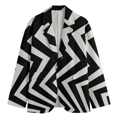 Black And White Zigzag Dazzle Print Men's Cotton Blazer