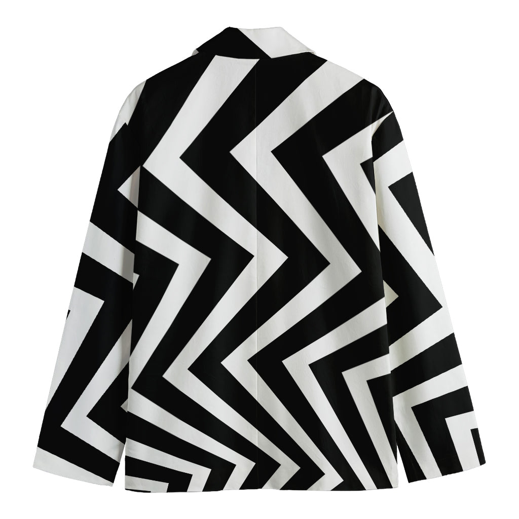 Black And White Zigzag Dazzle Print Men's Cotton Blazer