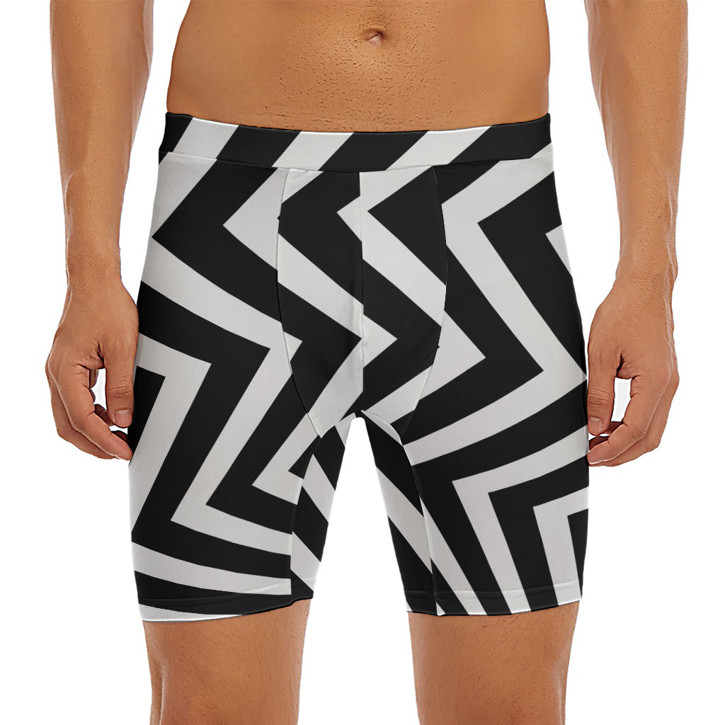 Black And White Zigzag Dazzle Print Men's Long Boxer Briefs