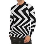 Black And White Zigzag Dazzle Print Men's Long Sleeve Rash Guard