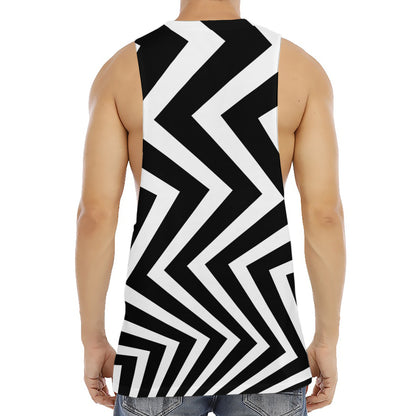 Black And White Zigzag Dazzle Print Men's Muscle Tank Top