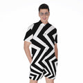Black And White Zigzag Dazzle Print Men's Romper