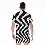 Black And White Zigzag Dazzle Print Men's Rompers