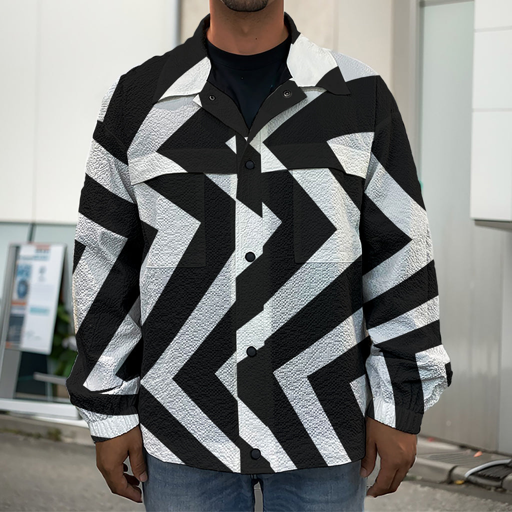 Black And White Zigzag Dazzle Print Men's Shirt Jacket