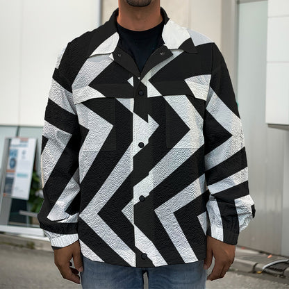 Black And White Zigzag Dazzle Print Men's Shirt Jacket